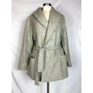 Baserange France Gray 100% Wool Belted Jacket Coat Pockets Womens size Large EUC